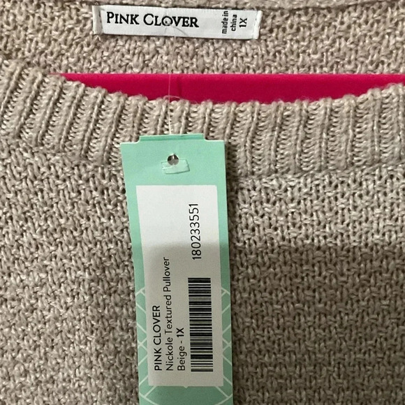 Pink Clover Beige Nikole Pull Over Knot Sweater Size 1X NWT - Picture 3 of 4
